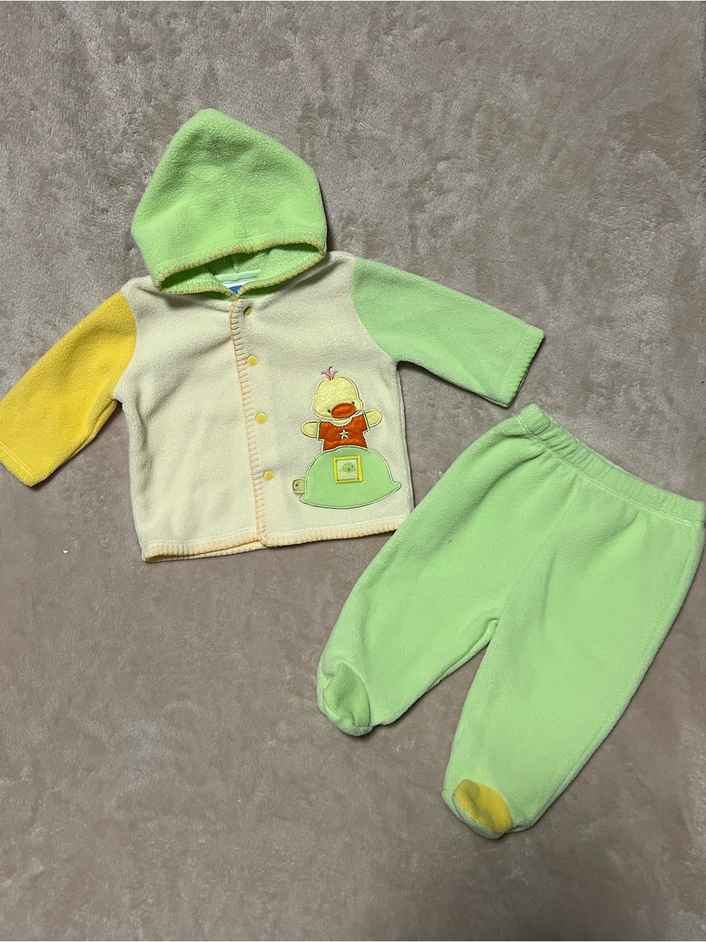 VTG Bon Bébé Fleece Duck Baby Set 2pc Hooded Jacket & Footed Pants Size S (0-3M)